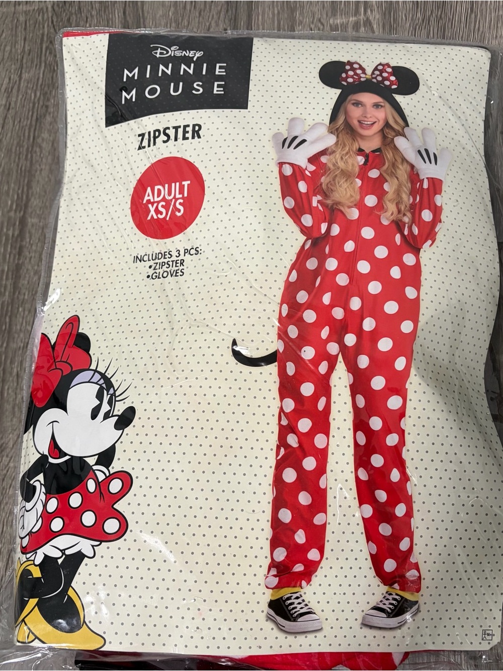 Disney Minnie Mouse Red & White Polka Dot Halloween Zipster with Hood and Gloves